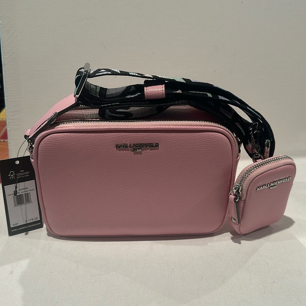 NWT  Karl Lagerfeld Dual Pocket Crossbody with adjustable strap w/coin p…